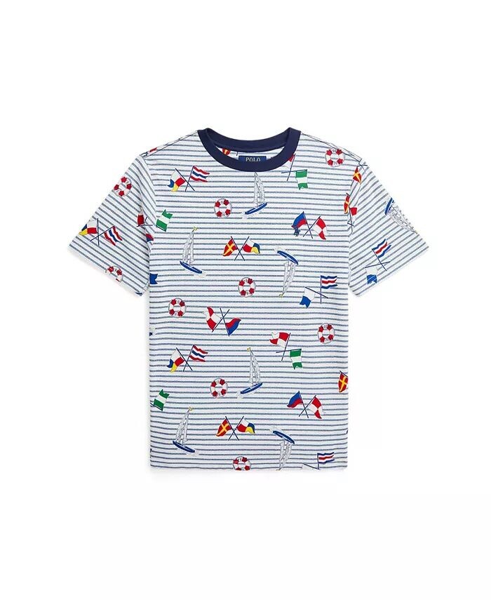 

Футболка из хлопкового джерси в полоску с принтом Big Boys Sailing Polo Ralph Lauren, мультиколор