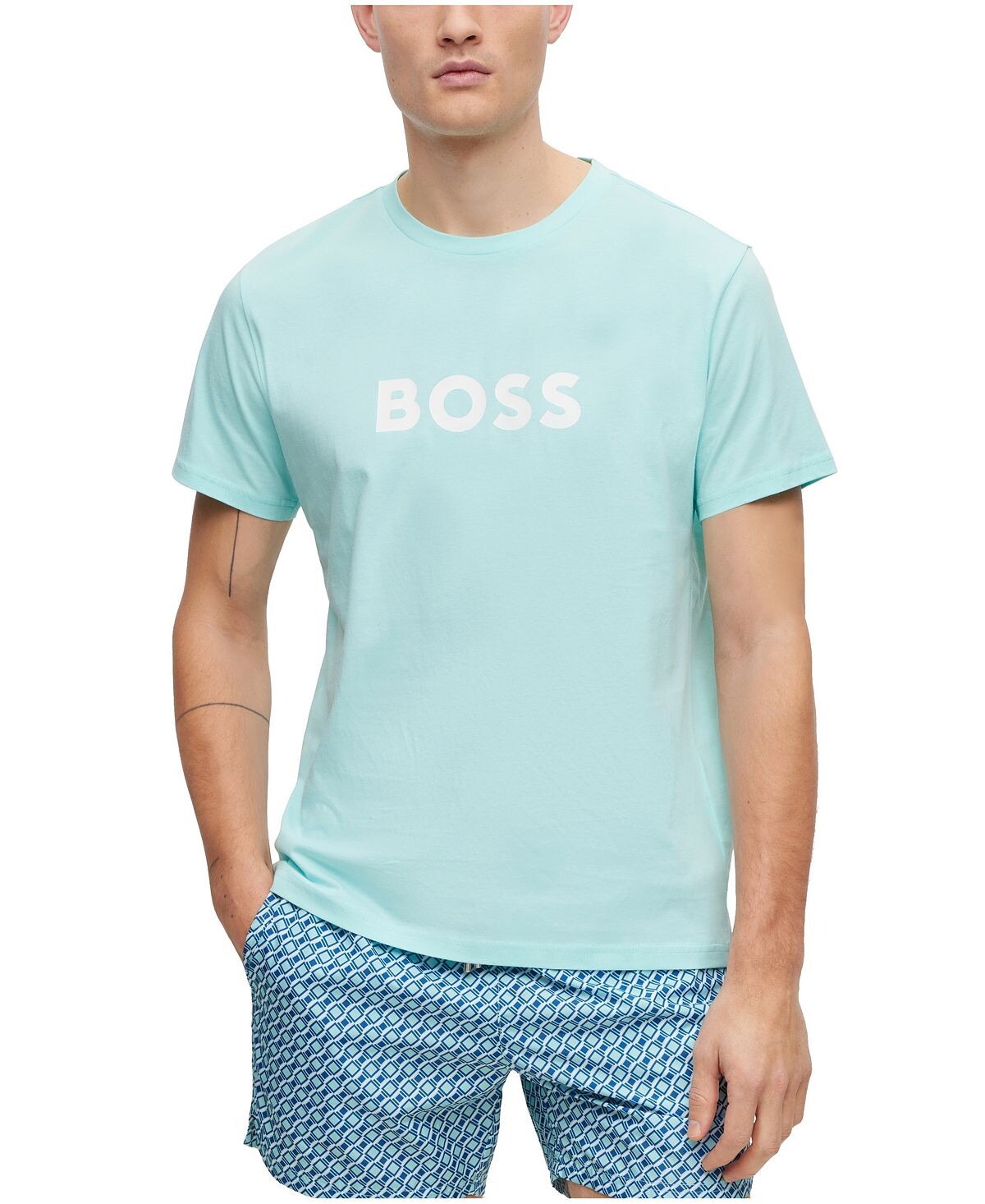 

Мужская хлопковая футболка свободного кроя с контрастным логотипом Hugo Boss