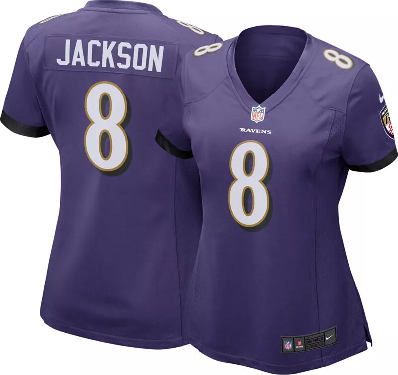 

Женское джерси Nike Baltimore Ravens Lamar Jackson #8 фиолетового цвета