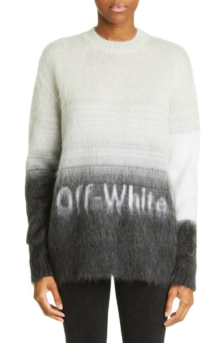 

Свитер из смесового мохера с логотипом Helvetica OFF-WHITE, черно-белый