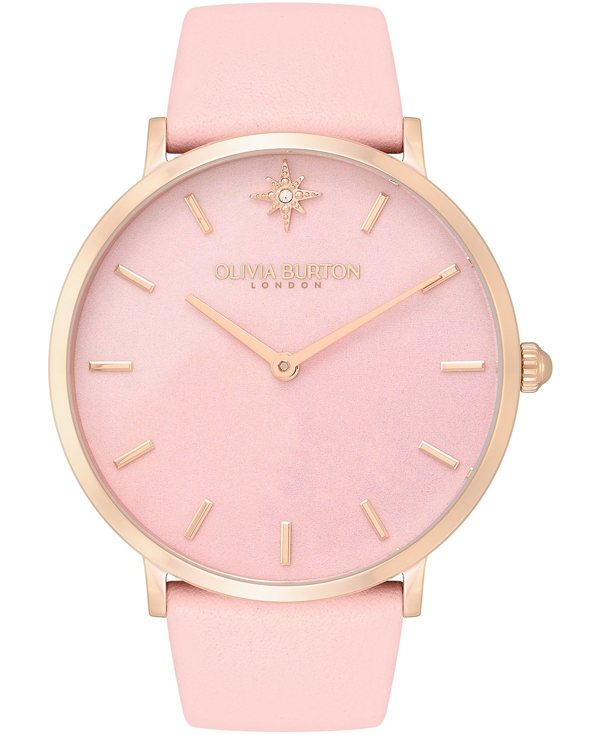 цена Женские ультратонкие часы Celestial с розовым кожаным ремешком, 40 мм Olivia Burton