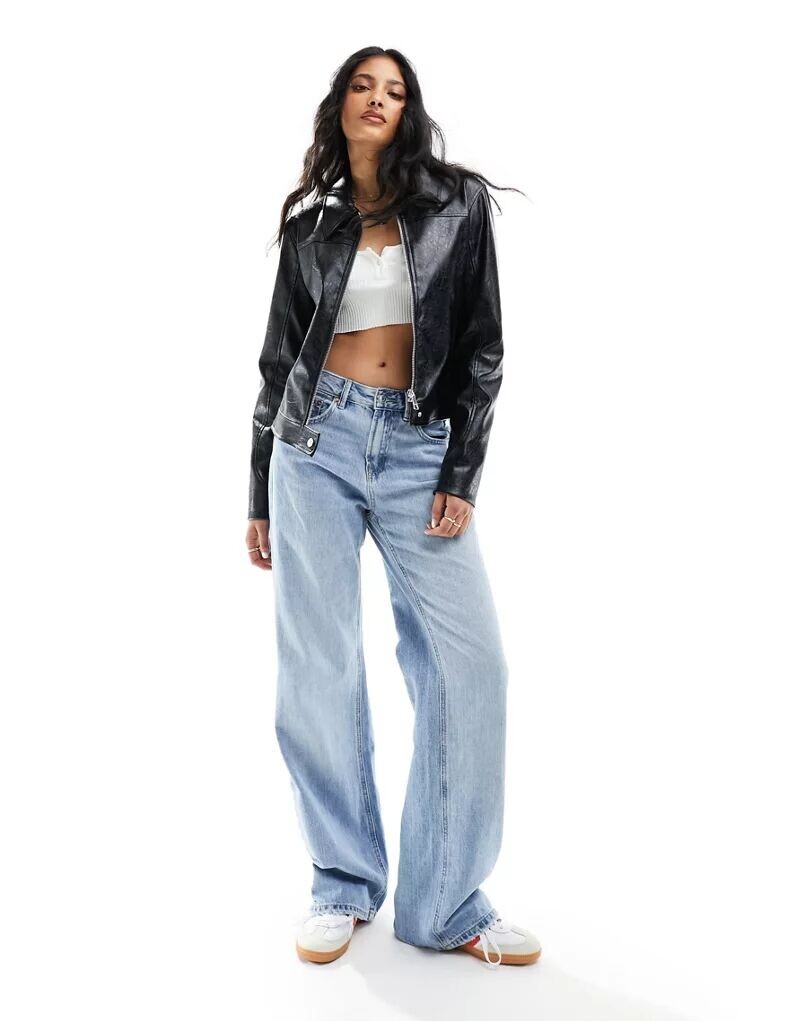 

Черная куртка для папы из искусственной кожи Pull&Bear