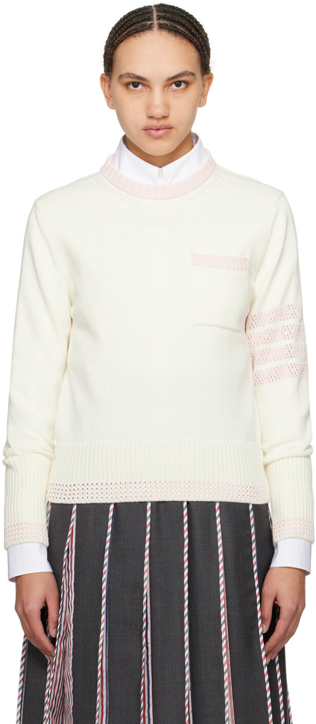 

Белый свитер с 4 полосками Thom Browne, цвет White