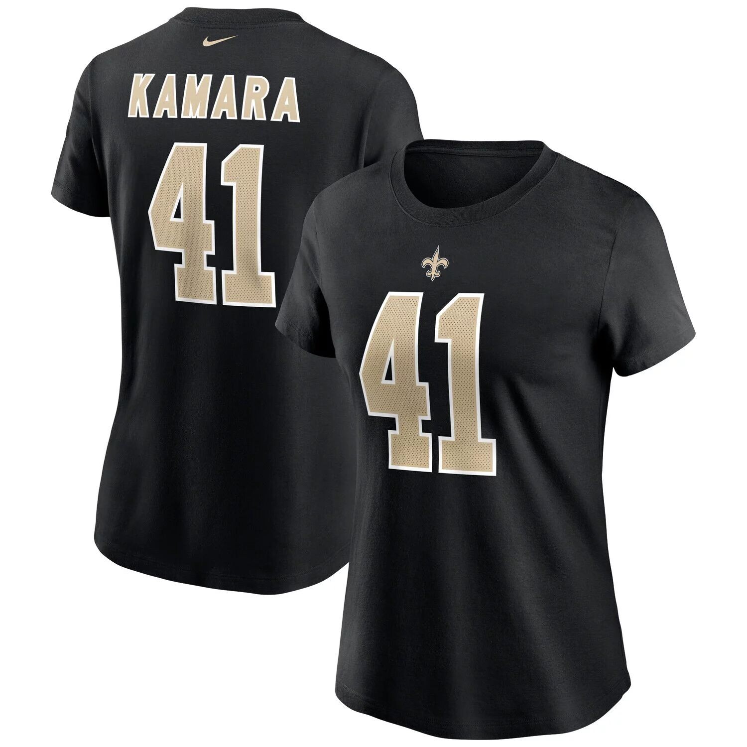 

Женская черная футболка с именем и номером Nike Alvin Kamara New Orleans Saints Nike, Черный