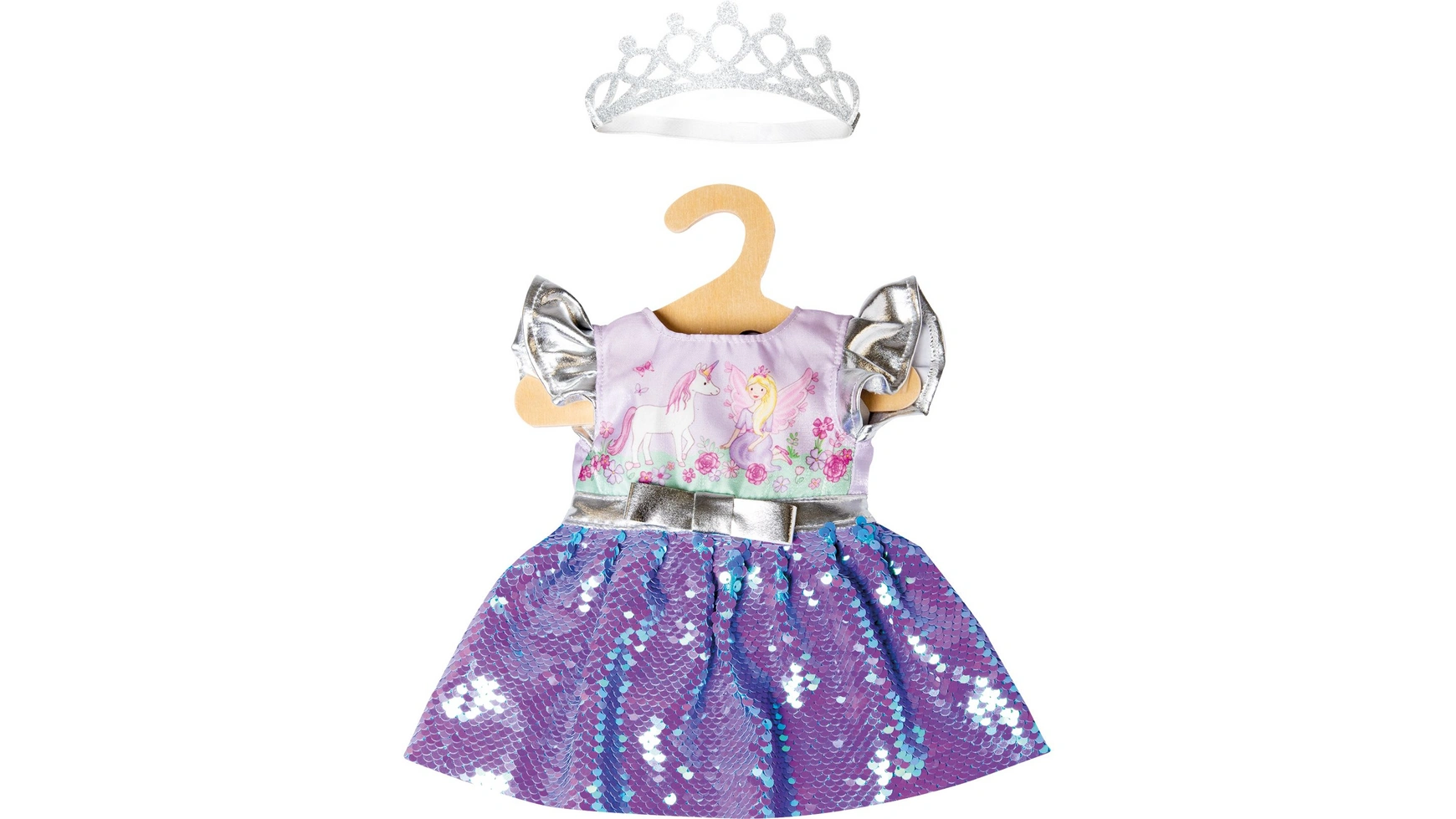 Платье феи и единорога с двусторонними пайетками и серебряной короной Heless платье для куклы паола рейна