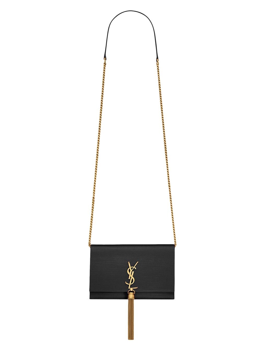 

Кошелек Kate на цепочке с кисточкой из атласа Saint Laurent, черный