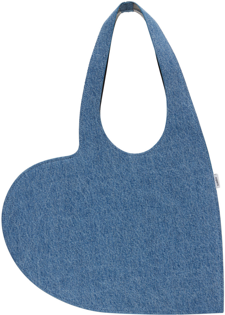 цена Синяя джинсовая сумка-тоут с мини-сердечком Coperni, цвет Washed blue