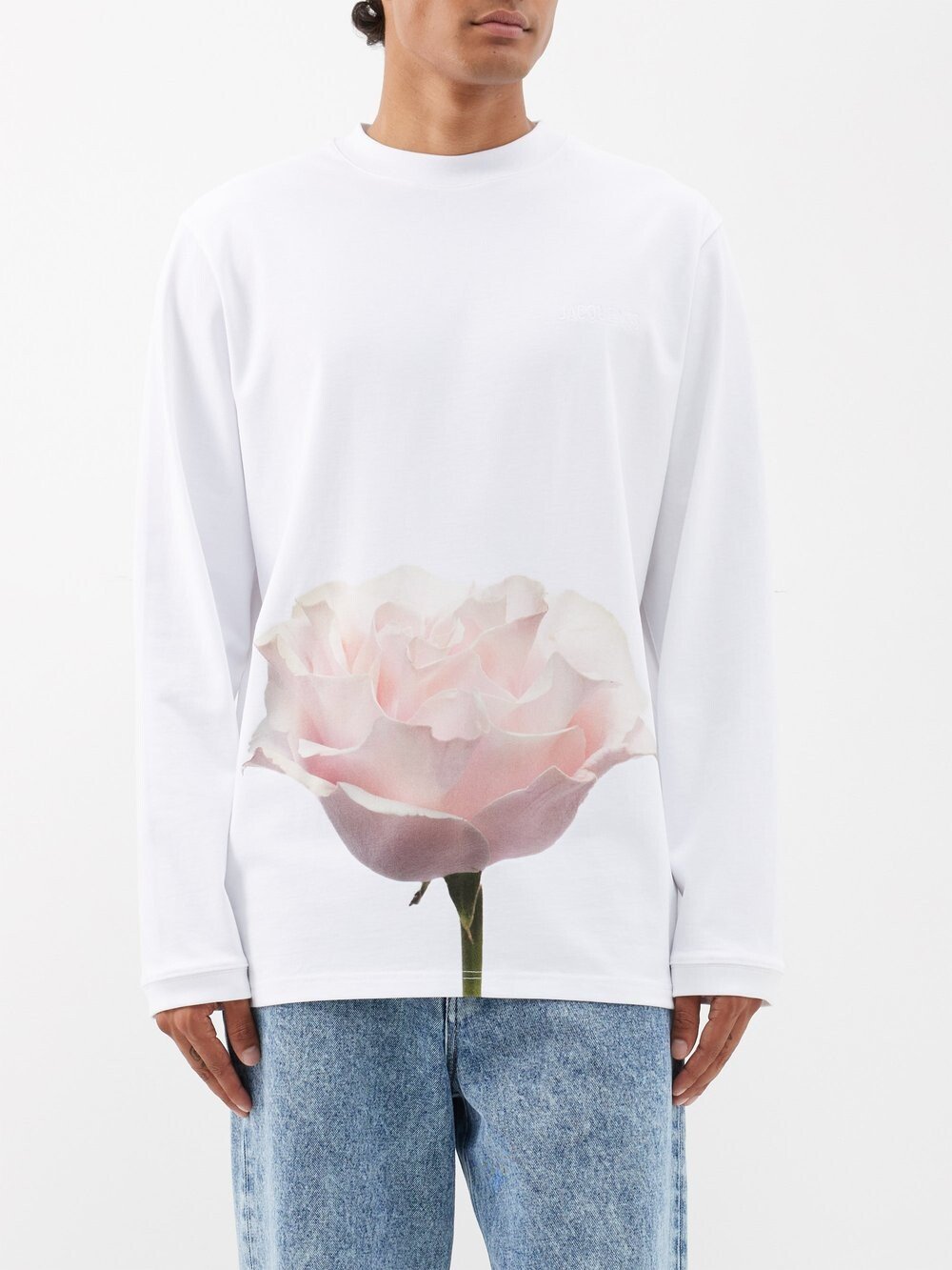 

Хлопковая футболка с длинными рукавами и принтом роз Jacquemus, белый