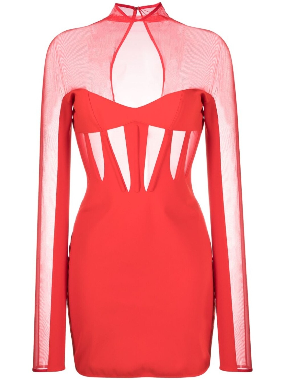 

Mugler прозрачное платье мини с высоким воротником, красный