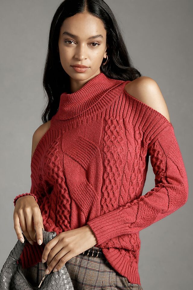 

Свитер Anthropologie с открытыми плечами, розовый