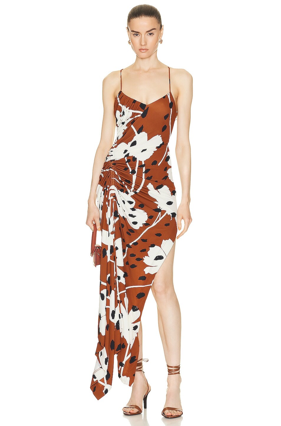 цена Платье Monse Floral Print Draped Slip, цвет Brown Multi