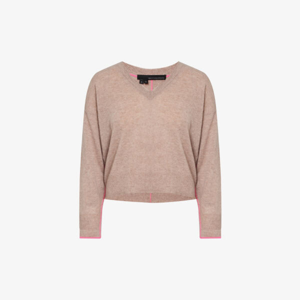 

Кашемировый вязаный джемпер Sylvie с V-образным вырезом 360 Cashmere, цвет toast/day glo