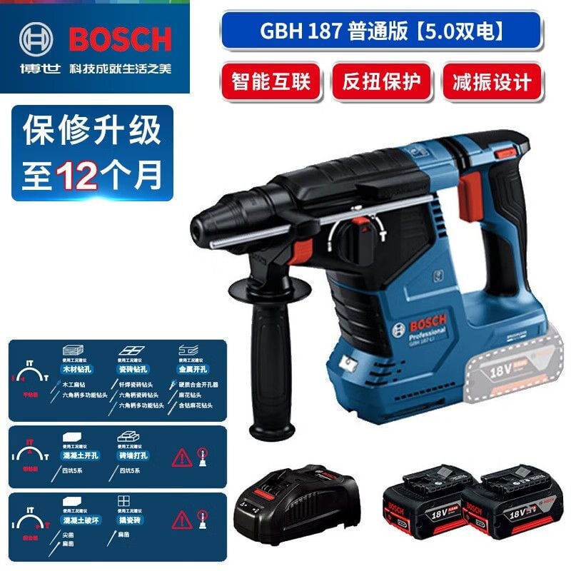 Перфоратор Bosch GBH 187 + два аккумулятора 18V/5.0Ah, зарядное устройство