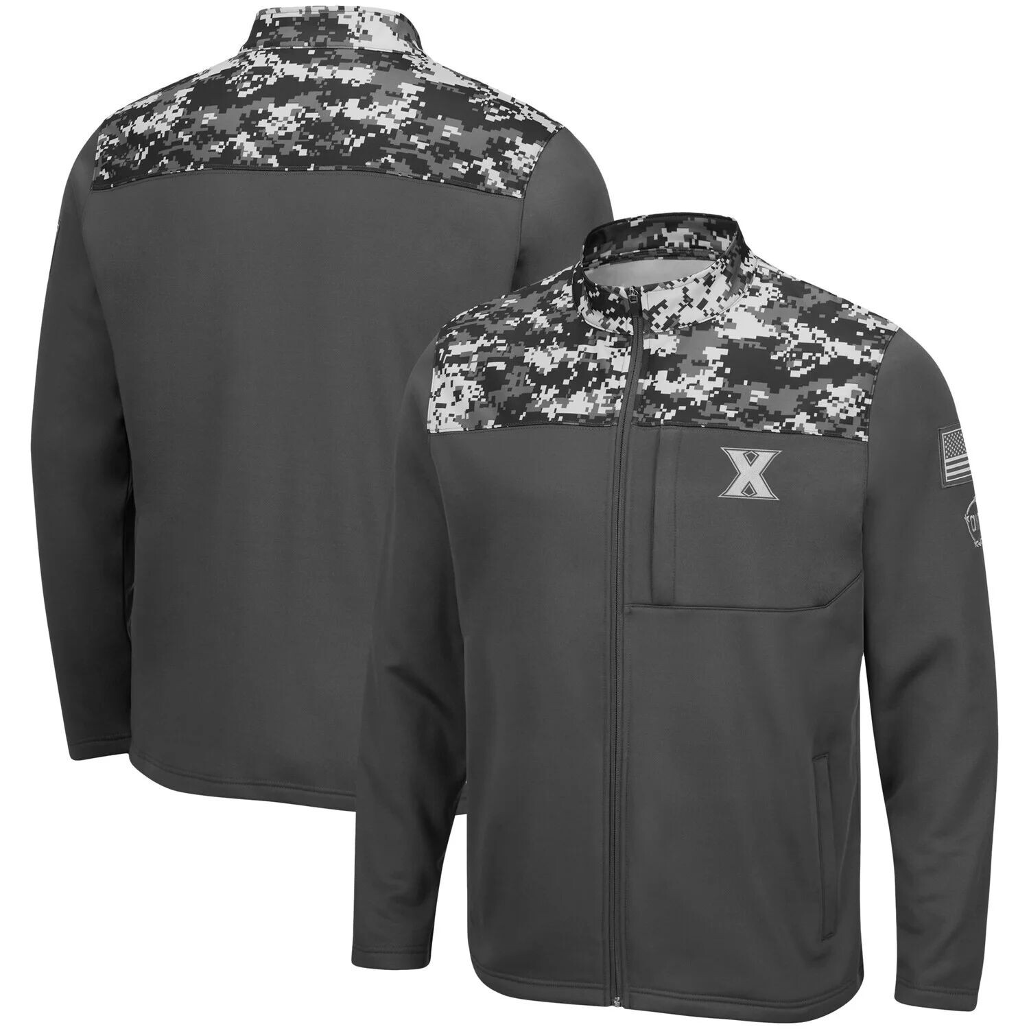 

Мужская темно-серая куртка Xavier Musketeers OHT Military Appreciation Digi Camo с молнией во всю длину Colosseum, Серый