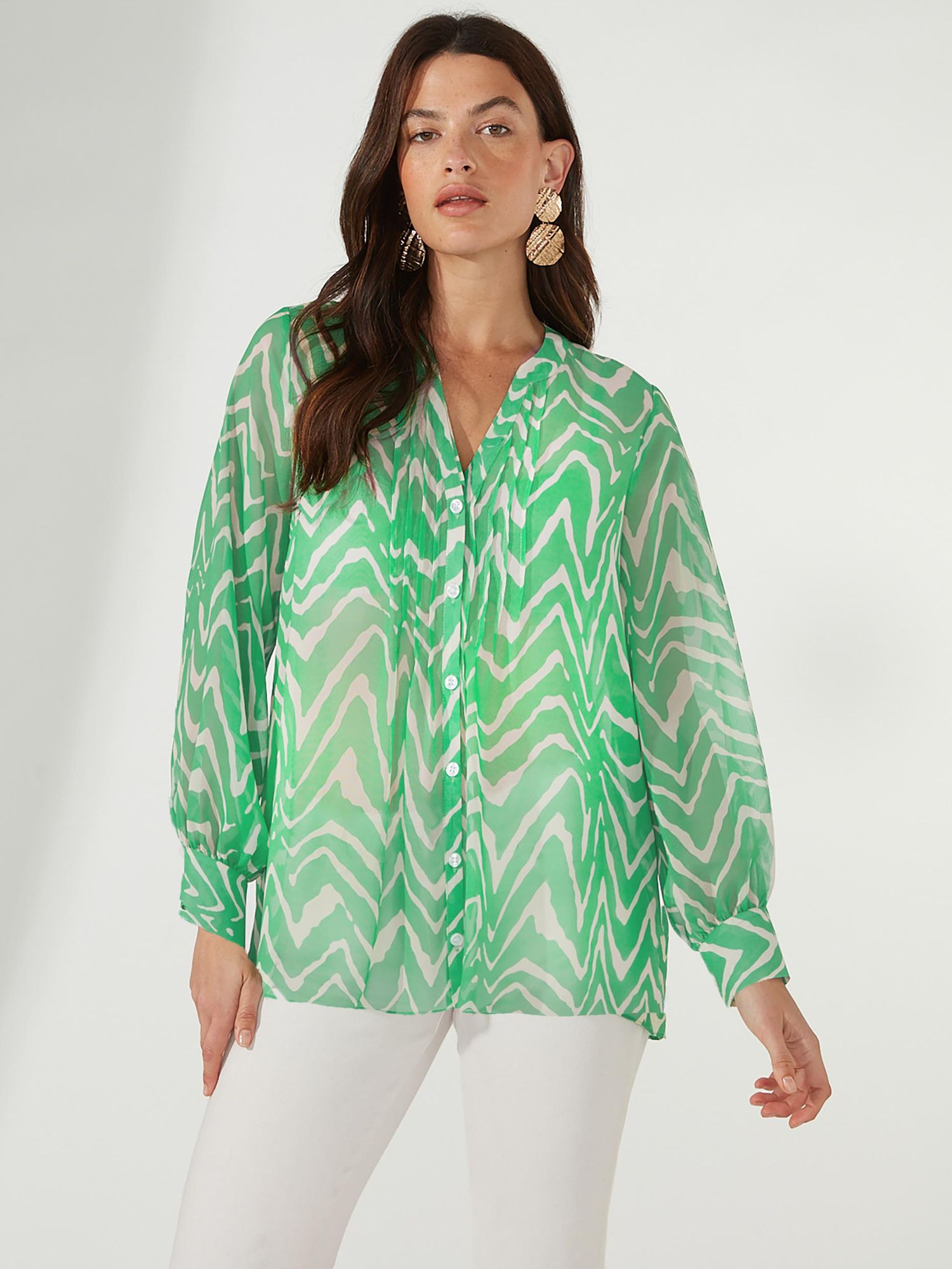 Блузка с абстрактным зигзагообразным принтом Ro&Zo, зеленый блузка с абстрактным принтом