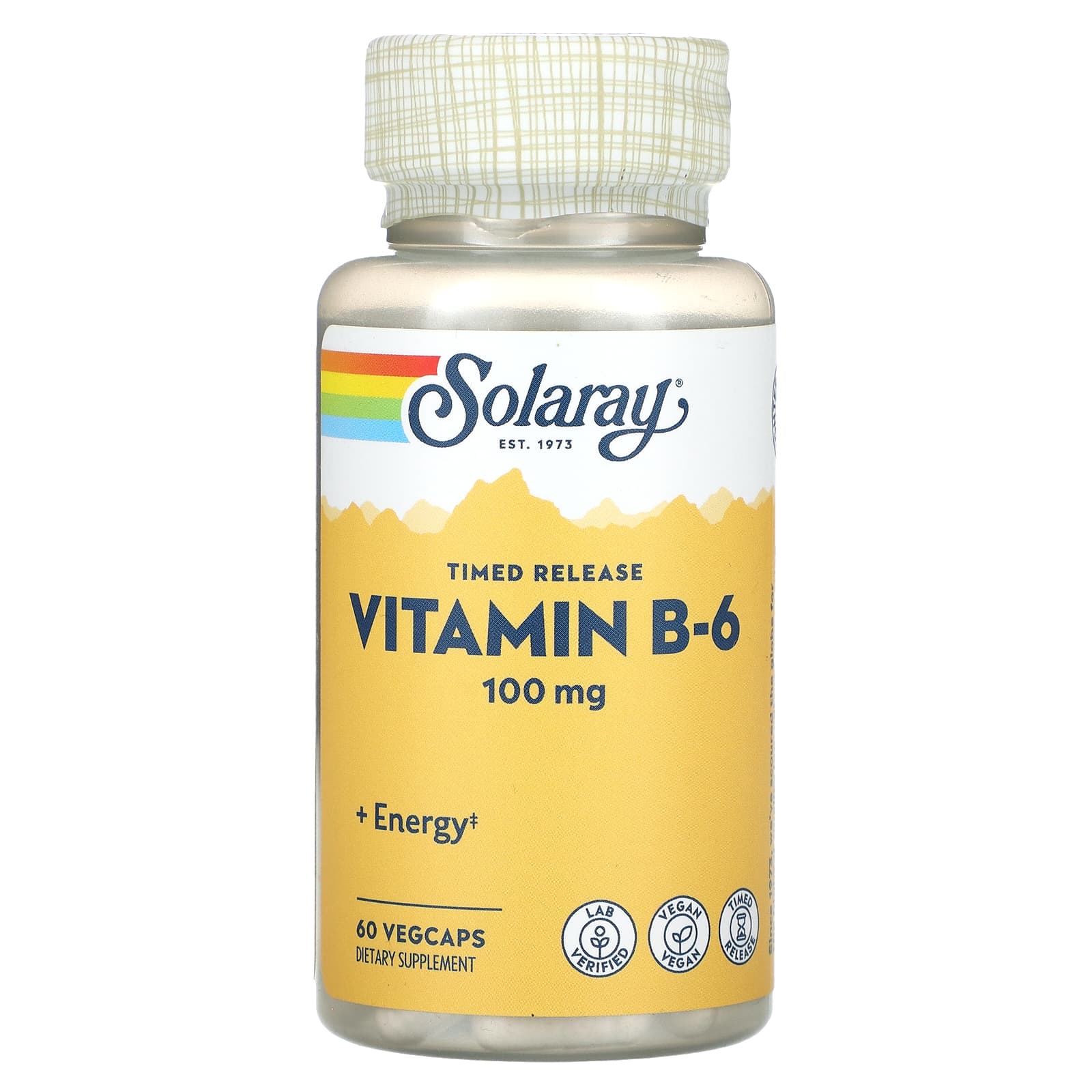 цена Solaray Vitamin B-6 Time Release 100 mg 60 VegCaps