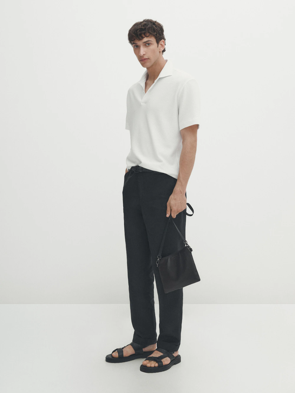 

Рубашка поло из 100% хлопка с макси-текстурой Massimo Dutti, белый