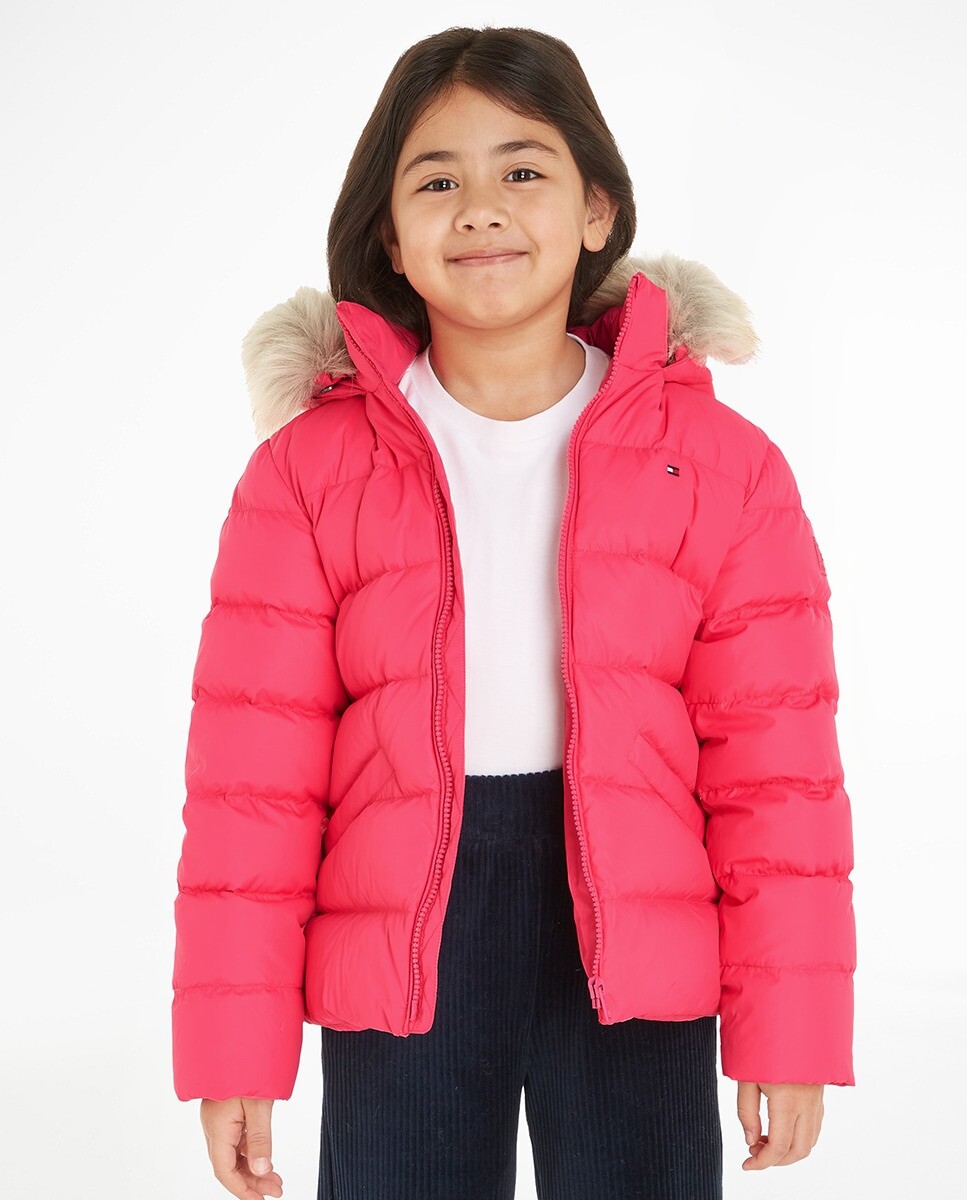 

Пуховик для девочки с капюшоном Tommy Hilfiger, розовый