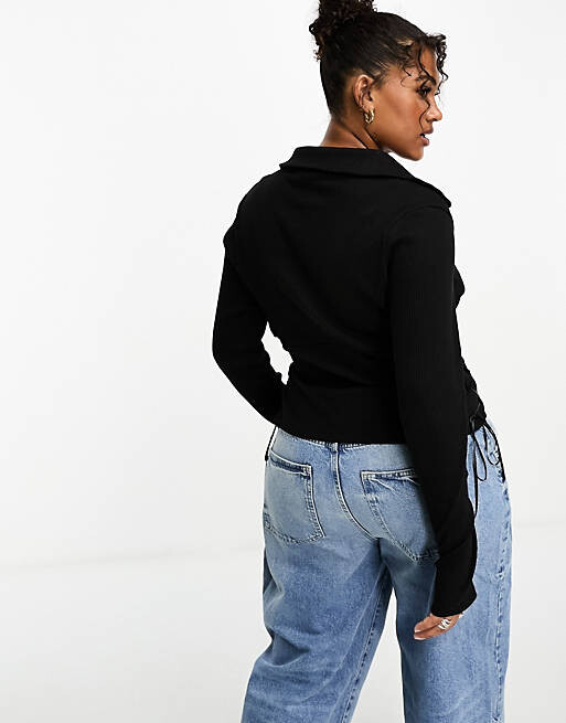 

Черная рубашка в рубчик со шнуровкой на крючках ASOS DESIGN Curve