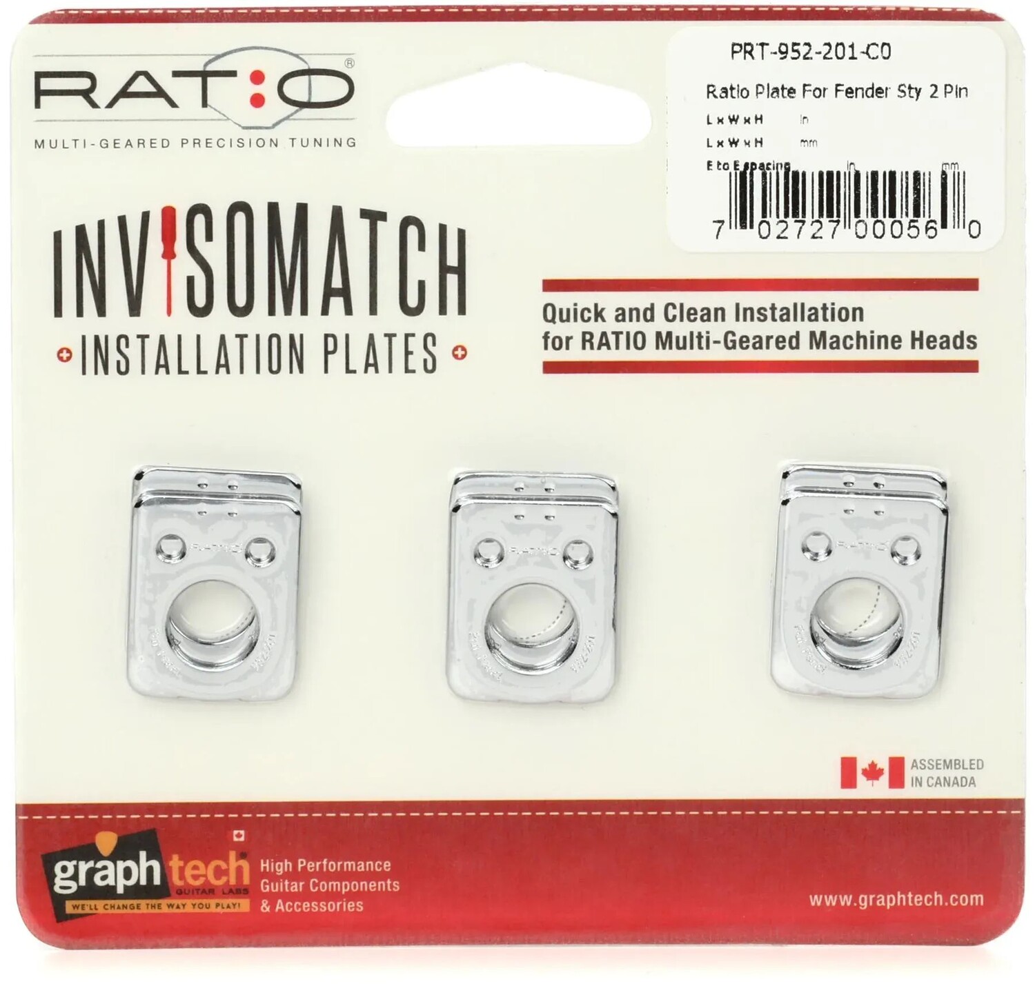 

Graph Tech PRT-952-201-C0 Ratio InvisoMatch Монтажные пластины для машинной головки для крыла с 2 отверстиями под штифт - хром