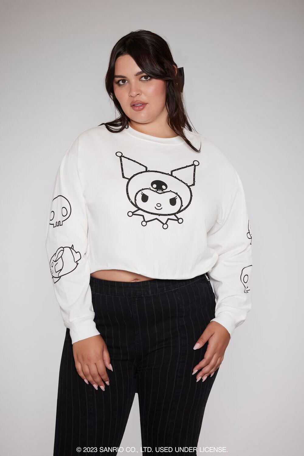 

Футболка Kuromi с длинными рукавами больших размеров Forever 21, кремовый, Бежевый
