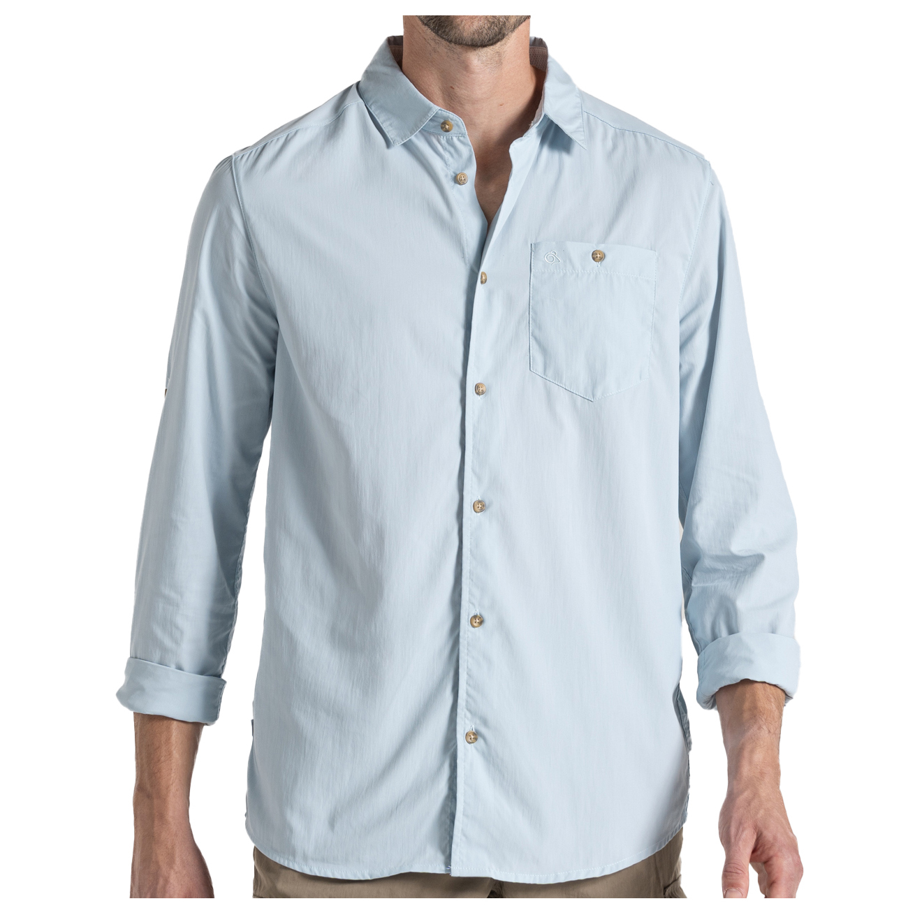 stylish men top long sleeve cool buttoned contrast color social shirt business shirt button down shirt Рубашка Craghoppers Nosilife Nuoro Langarm II, цвет Niagara Blue