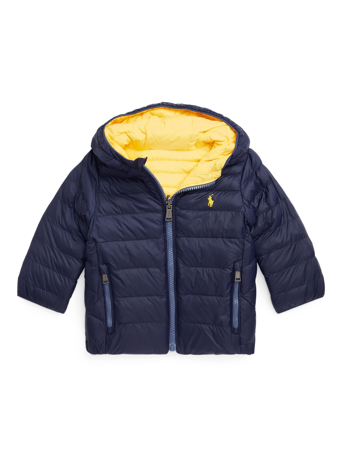 

Двусторонний бомбер с капюшоном Ralph Lauren Baby Terra, темно-синий/желтоперый