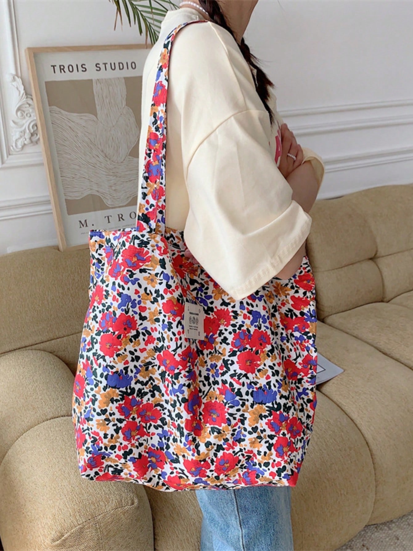 Летняя сумка с цветочным принтом, многоцветный женская пляжная сумка складная сумка через плечо сумка для покупок ukiyo e сумка тоут с принтом льняная повседневная многоразовая сумка тоу