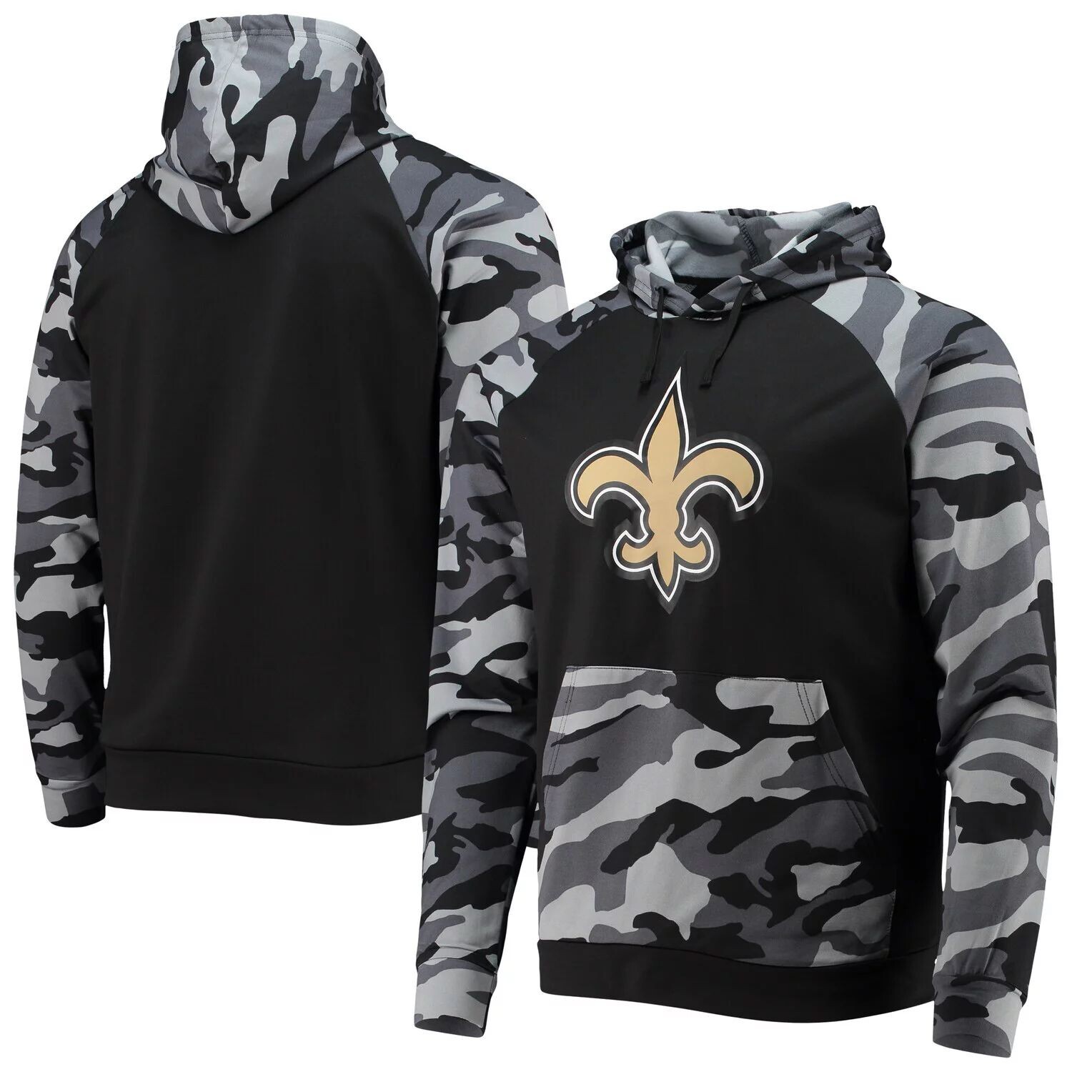 

Мужской черный пуловер с капюшоном FOCO New Orleans Saints Camo реглан
