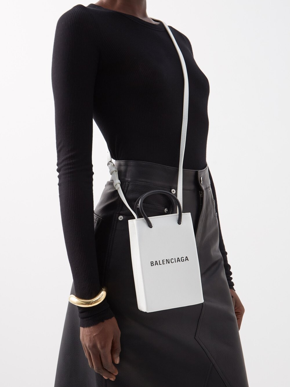 

Миниатюрная кожаная сумка через плечо для покупок Balenciaga, белый