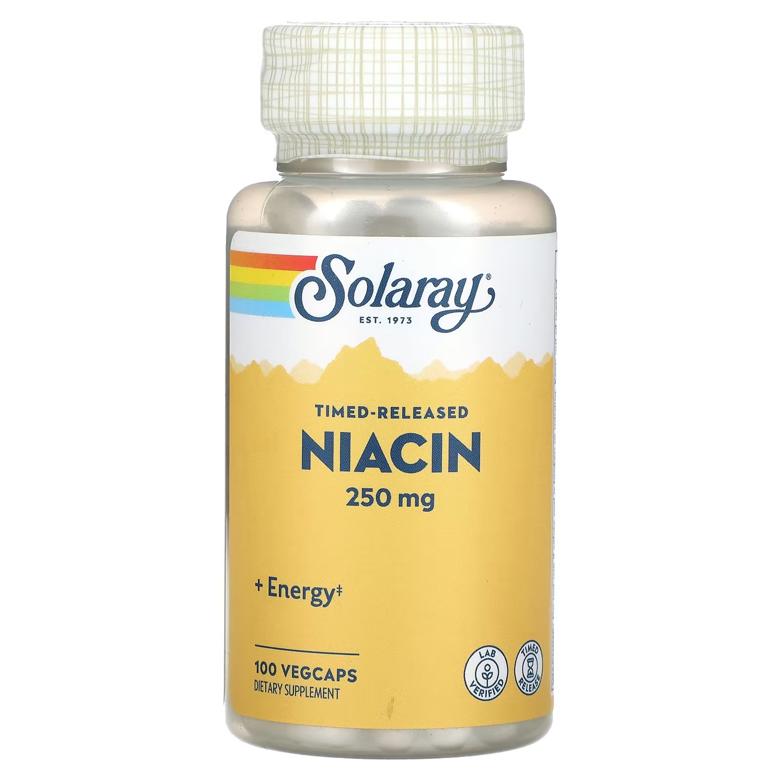 Биологически активная добавка Solaray ниацин с пролонгированным высвобождением, 250 мг., 100 растительных капсул
