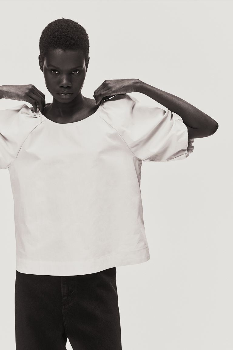Блуза с пышными рукавами H&M, бежевый блузка трикотажная с объемными кружевными рукавами рост 164 см