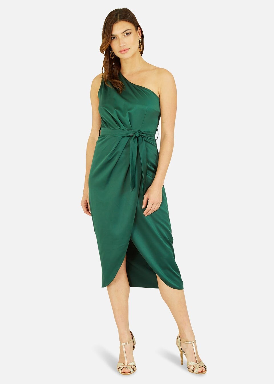 

Mela Атласное платье с запахом на одно плечо Apple Green