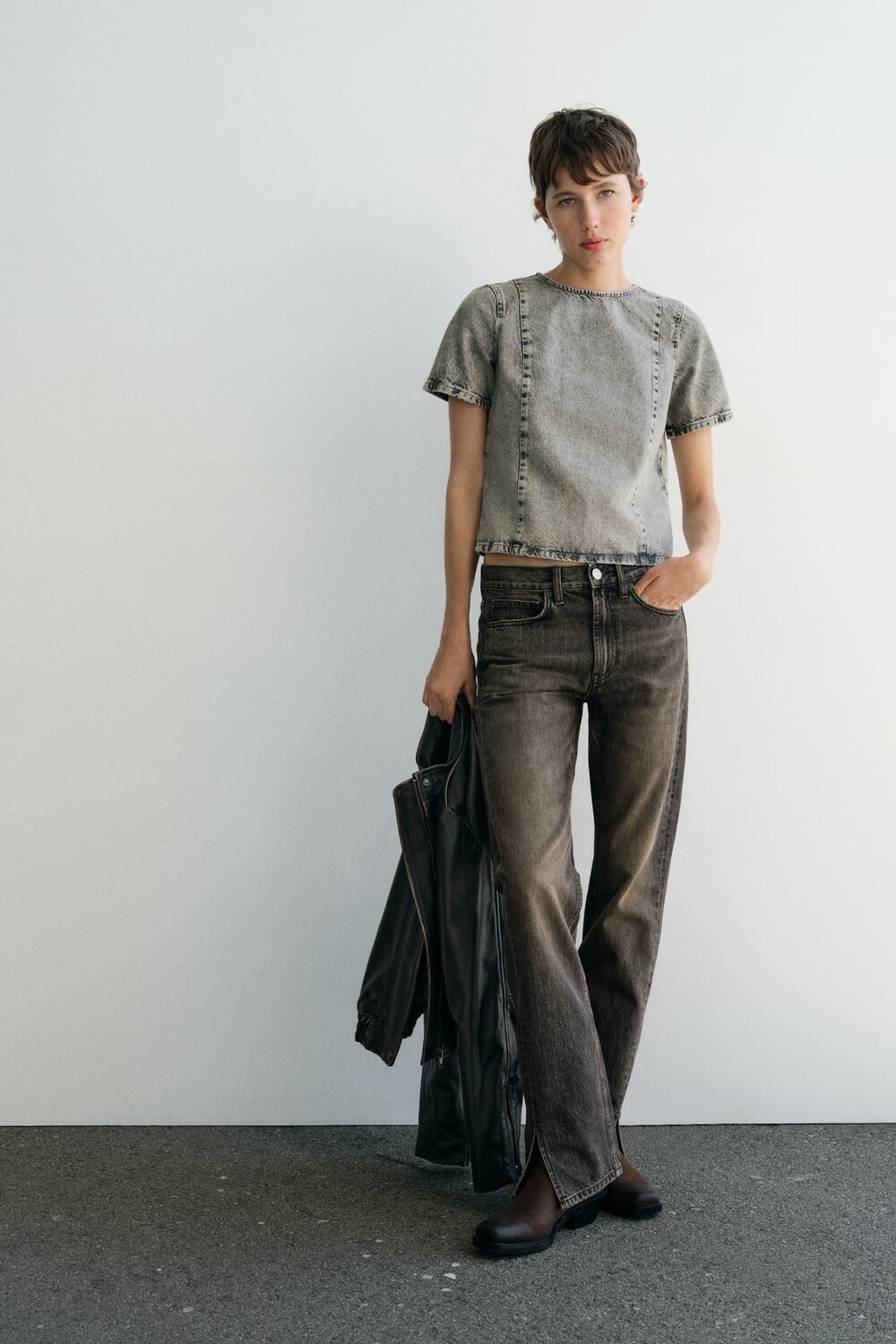 

Джинсовый топ trf ZARA, серый