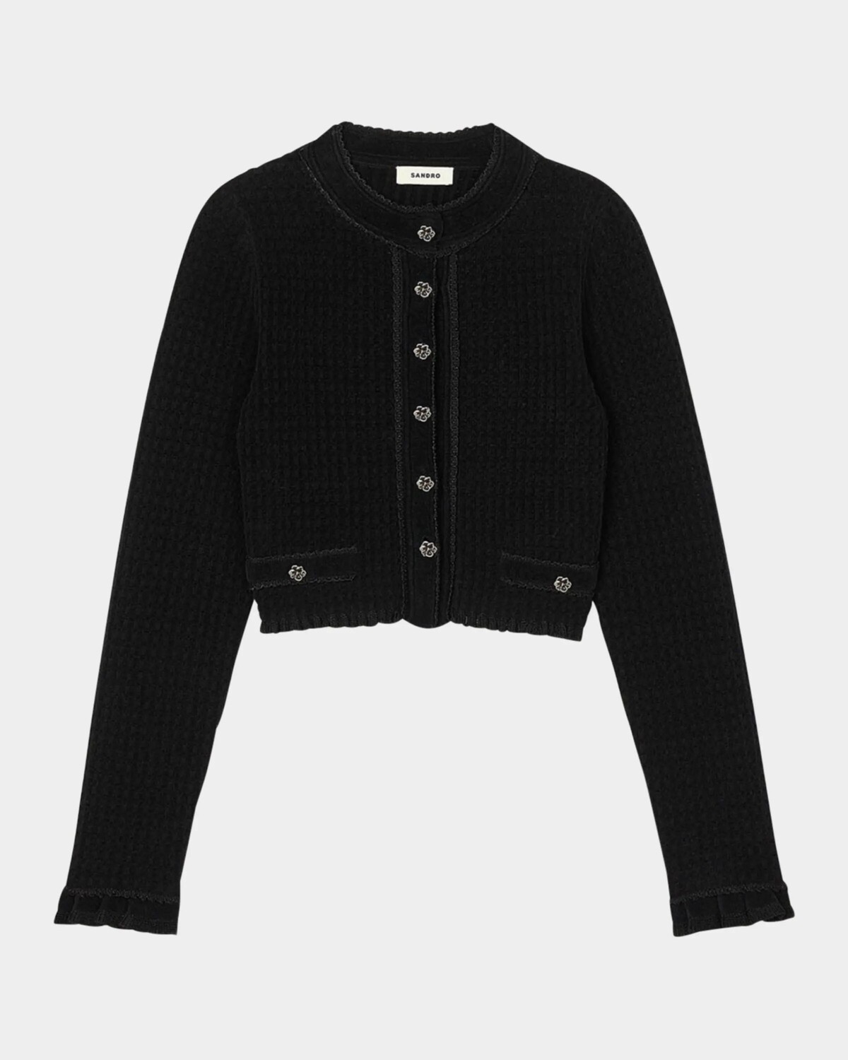 

Укороченный кардиган Leandro Velvet Pointelle Sandro, черный