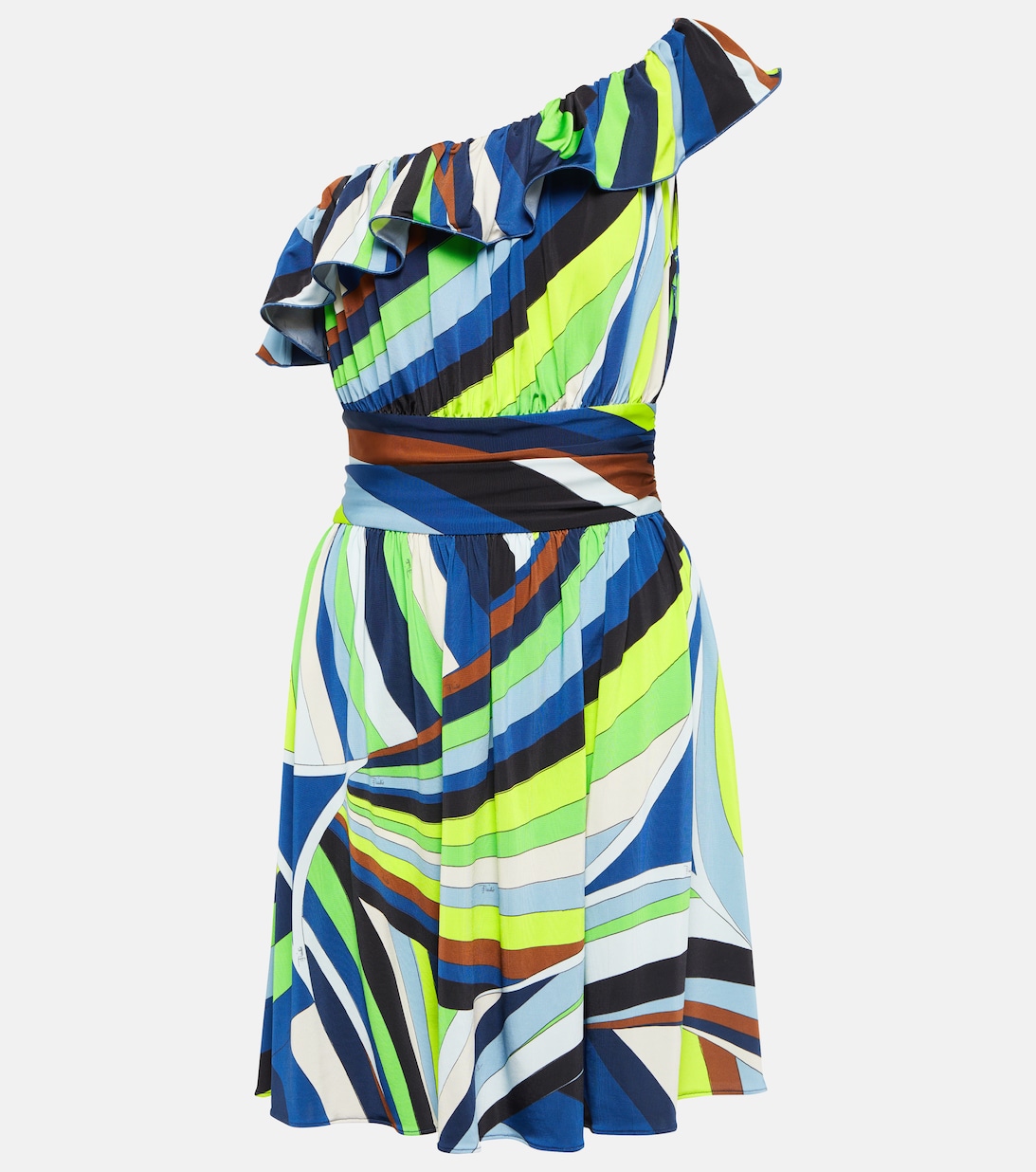 Мини-платье на одно плечо с принтом Iride PUCCI, разноцветный атласное мини платье с принтом pucci разноцветный