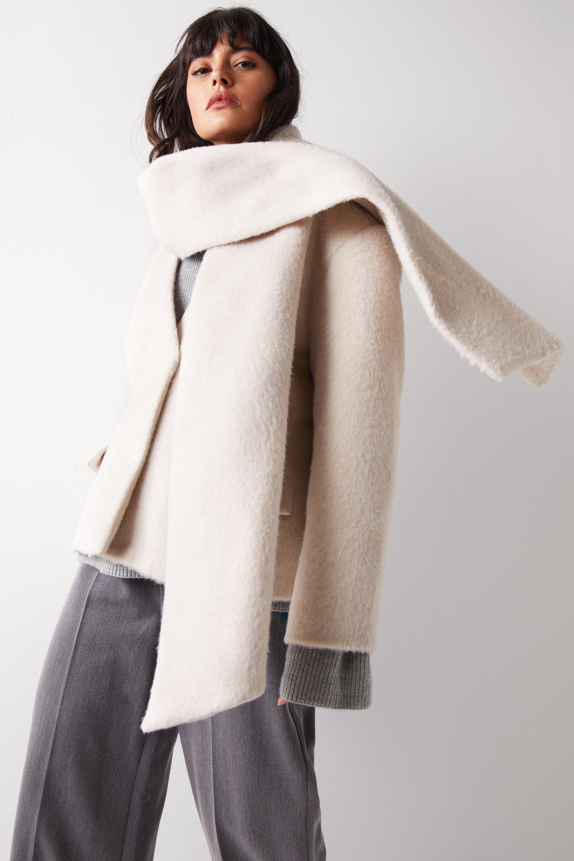 Пальто-шарф премиум-класса из матовой шерсти Warehouse, нейтральный