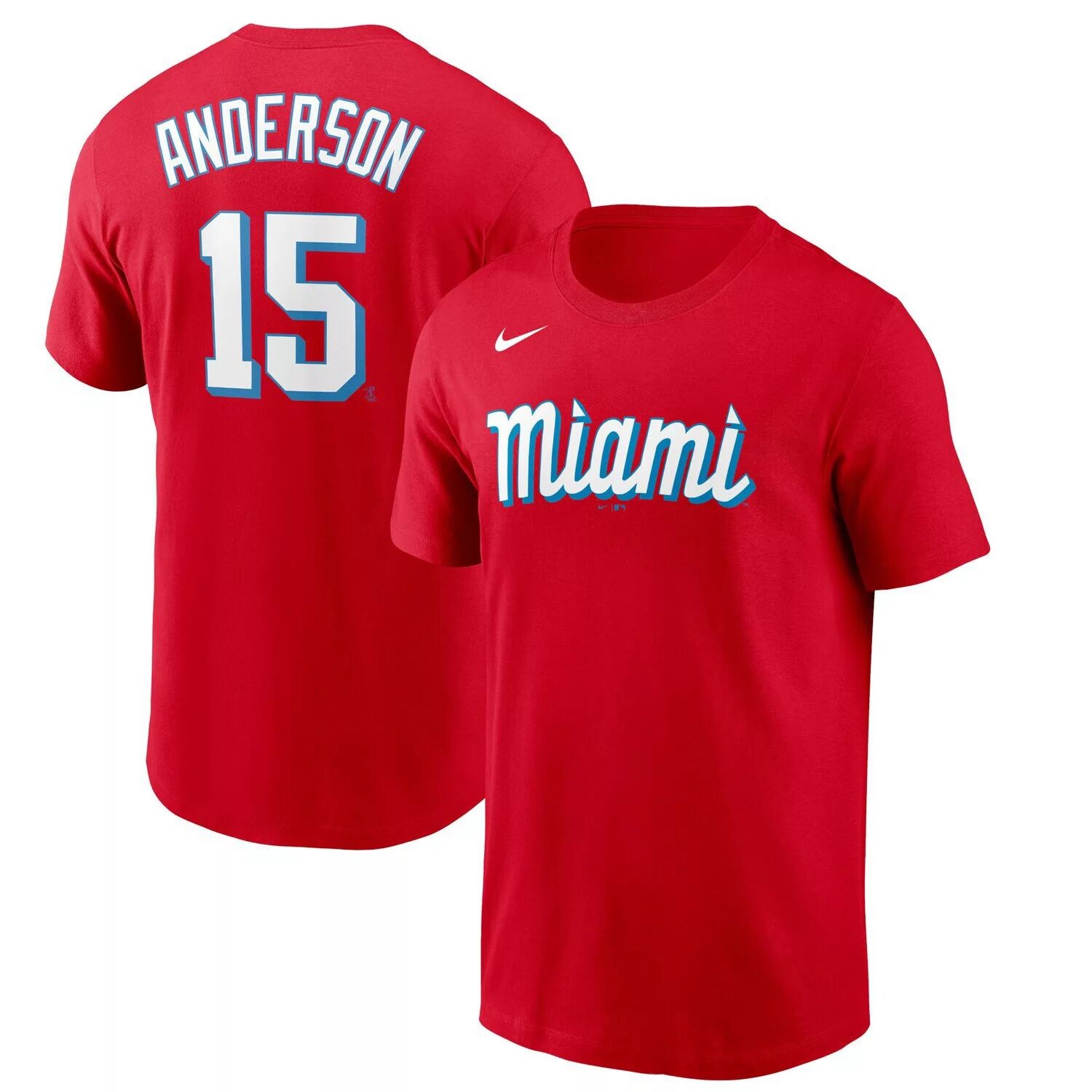 

Мужская красная футболка Nike Brian Anderson Miami Marlins 2021 City Connect с именем и номером, Красный