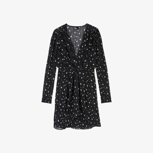 

Тканое платье мини с графичным принтом и запахом спереди The Kooples, черный