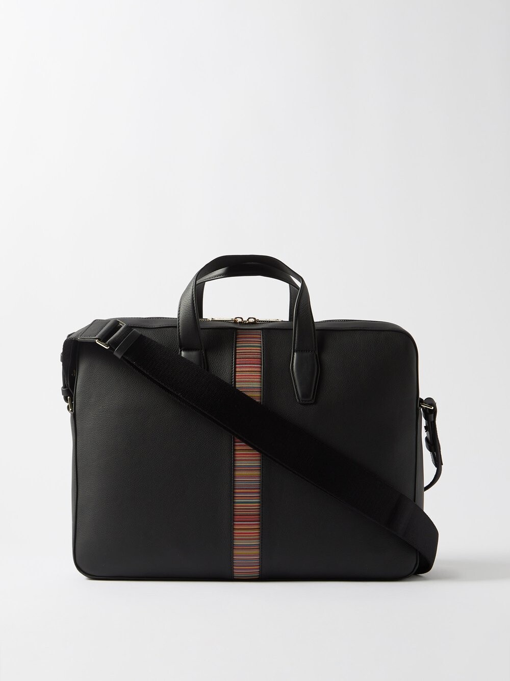 

Кожаный портфель с фирменными полосками Paul Smith, черный
