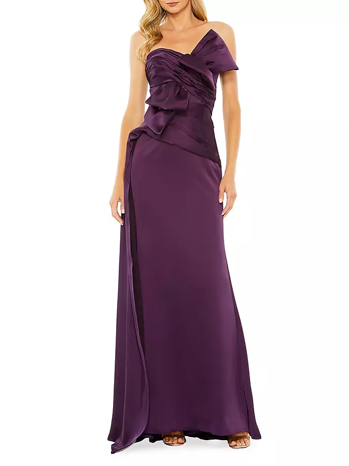

Атласное платье без бретелек с бантом Mac Duggal, цвет aubergine