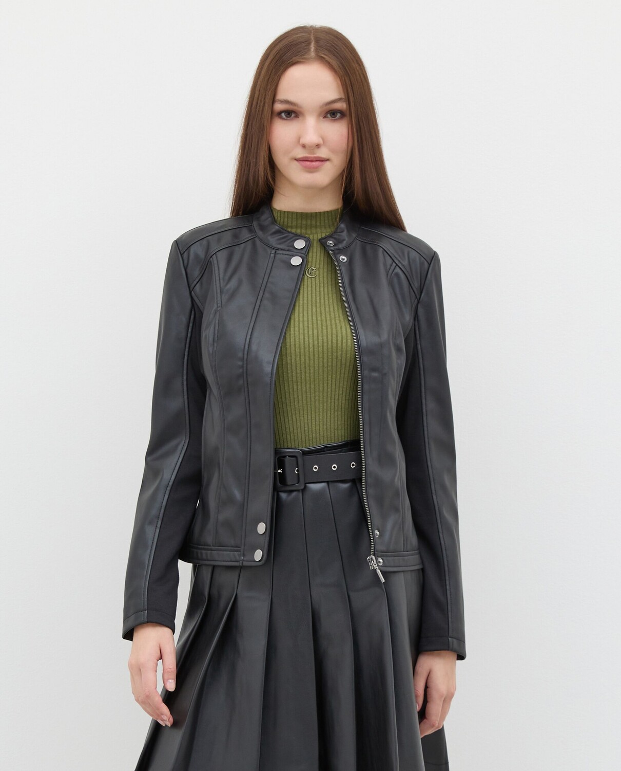 

Куртка из экокожи со вставками из женской ткани NICE&CHIC, черный