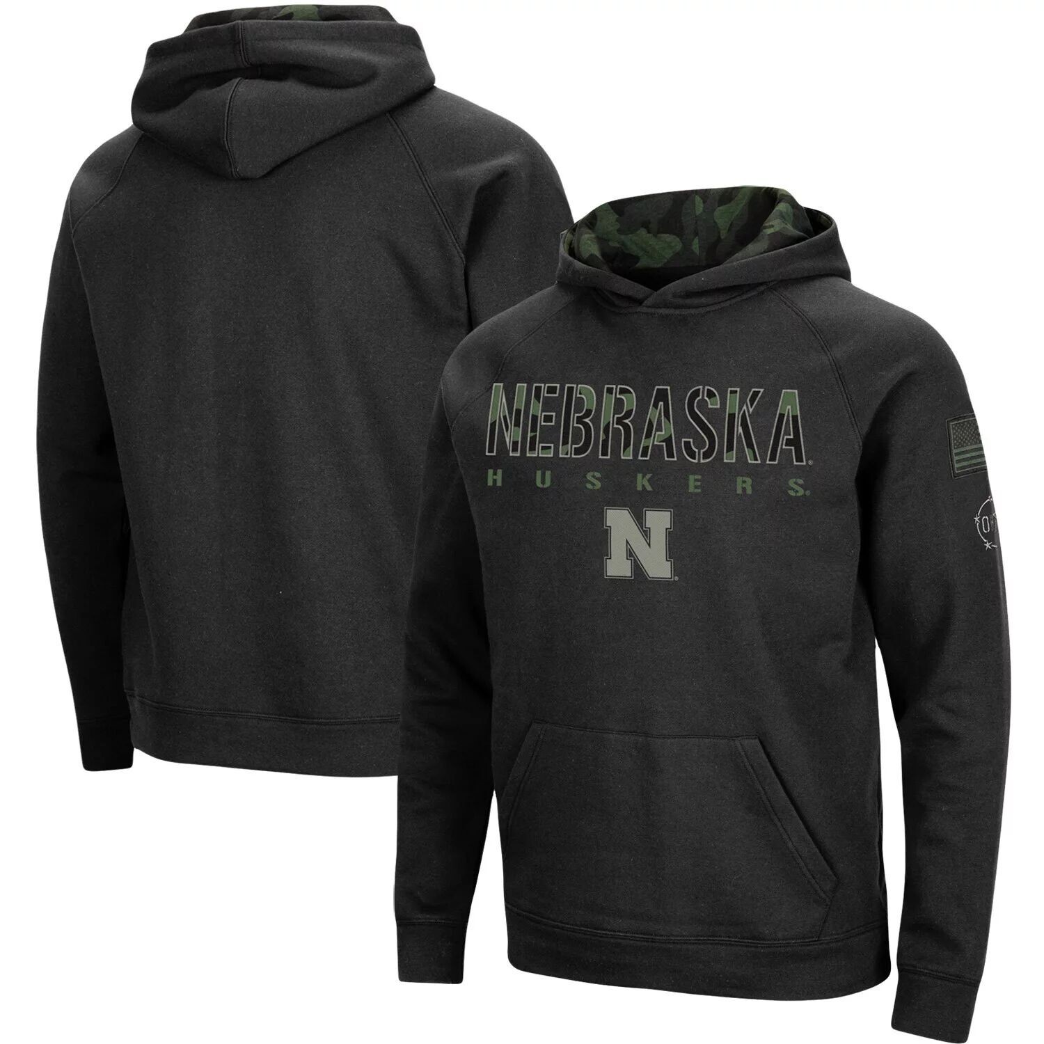 

Мужской черный пуловер с капюшоном Nebraska Huskers Big & Tall OHT Military Appreciation реглан Colosseum