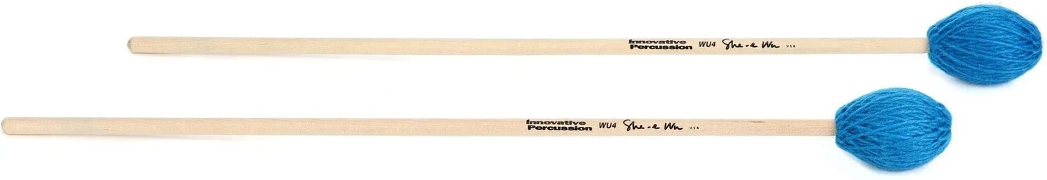 

Innovative Percussion WU4 She-e Wu Medium-hard Marimba Mallets - Electric Blue Yarn - Birch
