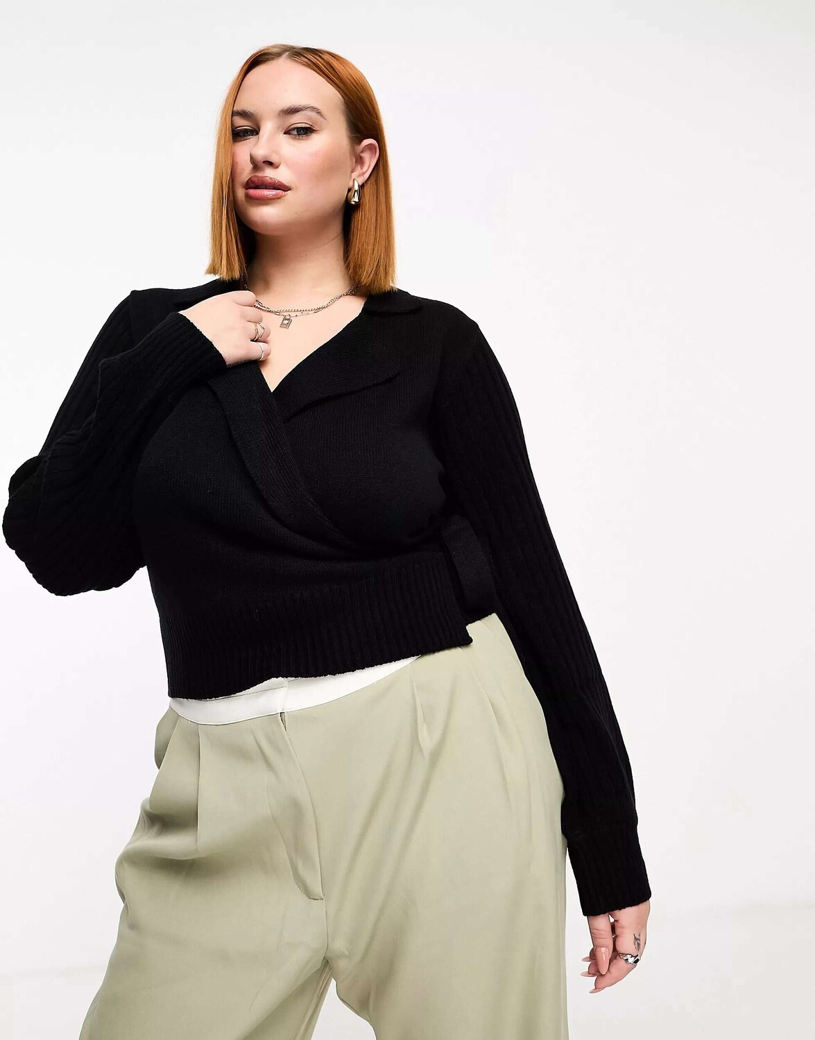 

Черный кардиган с запахом спереди Threadbare Plus Threadbare