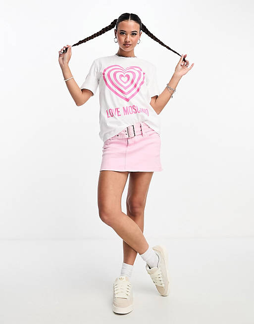

Белая футболка с логотипом в форме сердца Love Moschino