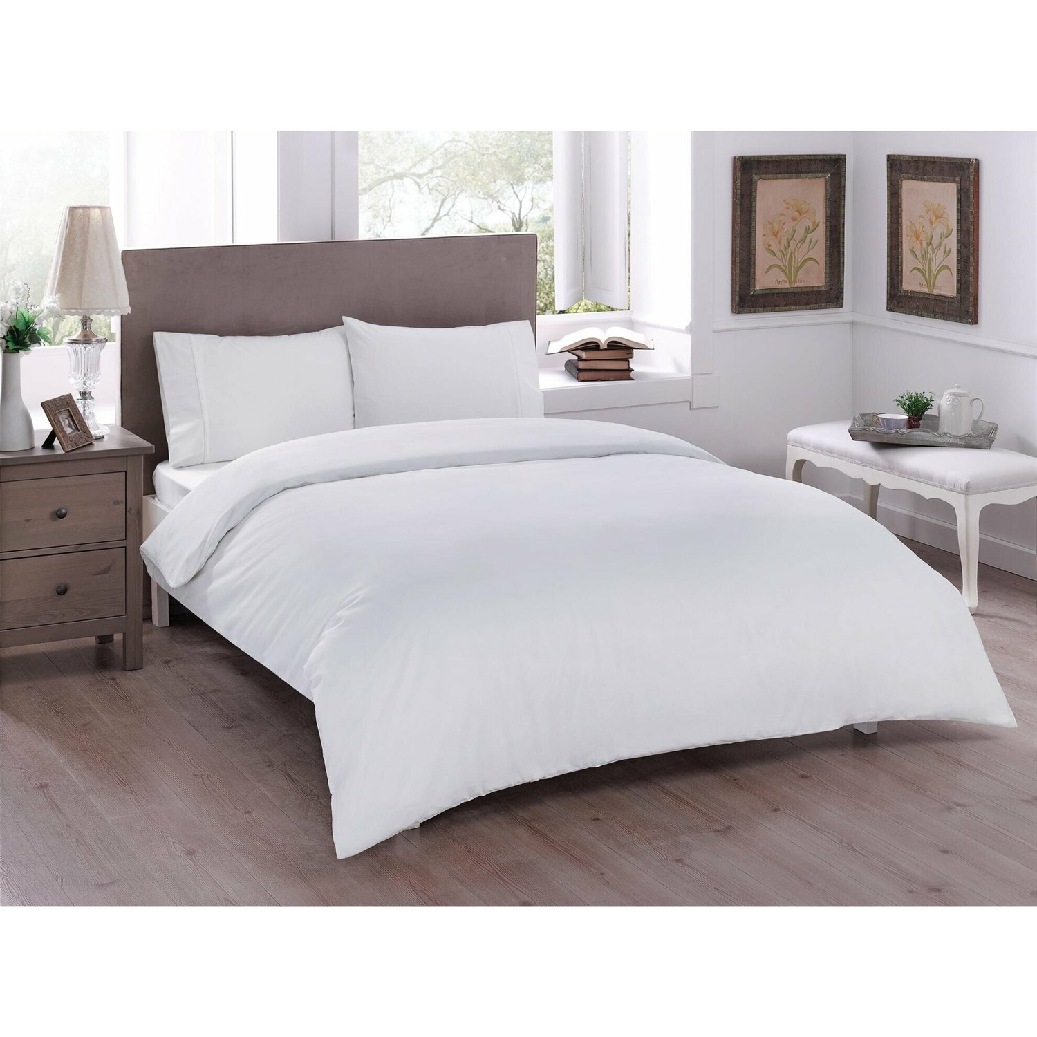 Базовый Комплект постельного белья Tac из хлопка и атласа белого цвета для двуспальной кровати