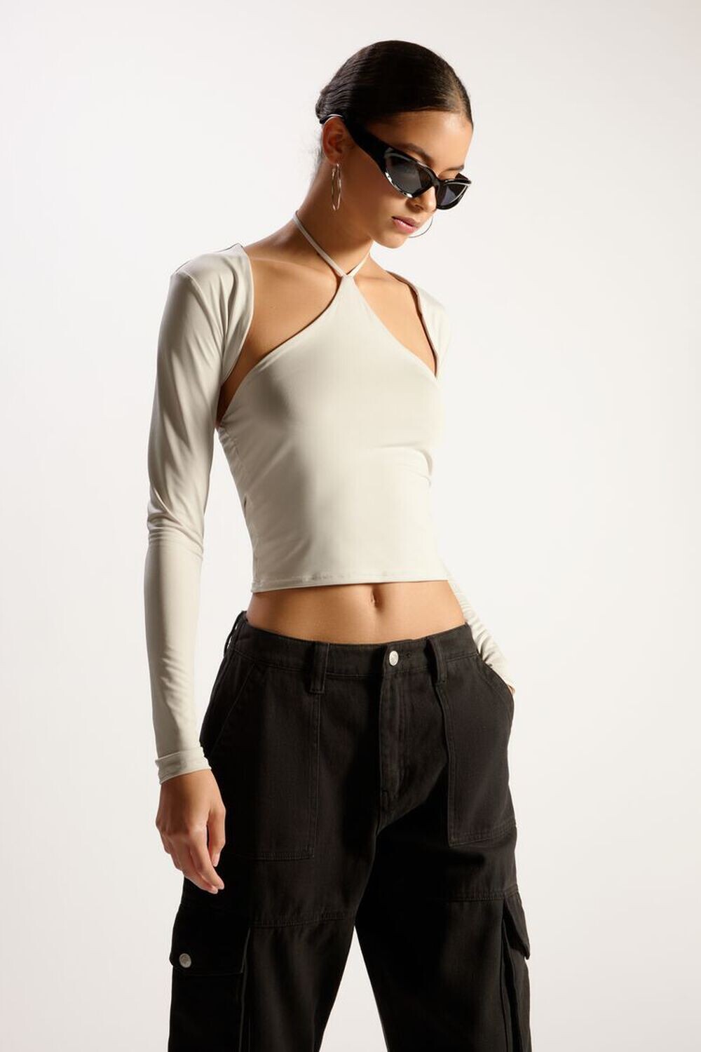 

Топ с вырезом и завязками Forever 21, серый