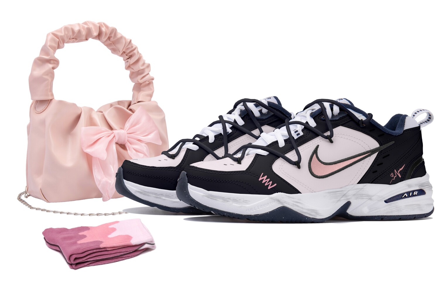 

Кроссовки Nike Air Monarch 4 Chunky Sneakers Unisex Low-top Black/pink, черный/розовый