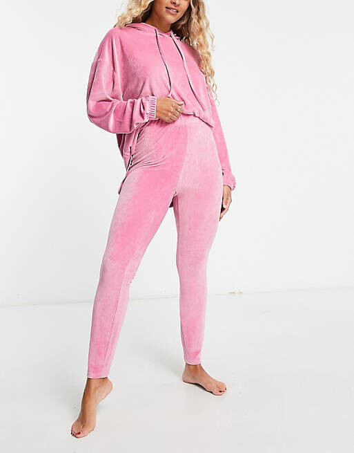 

Розовый велюровый комплект из худи и леггинсов ASOS DESIGN Lounge